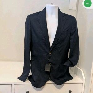 NWT DOPPELGÄNGER Roma Size 44 100% Linen Blue Unstructured Blazer Made In Italy